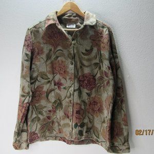 Chicos Design Button Up Shirt Jacke Womens Size 1 Floral Embroidered long sleeve